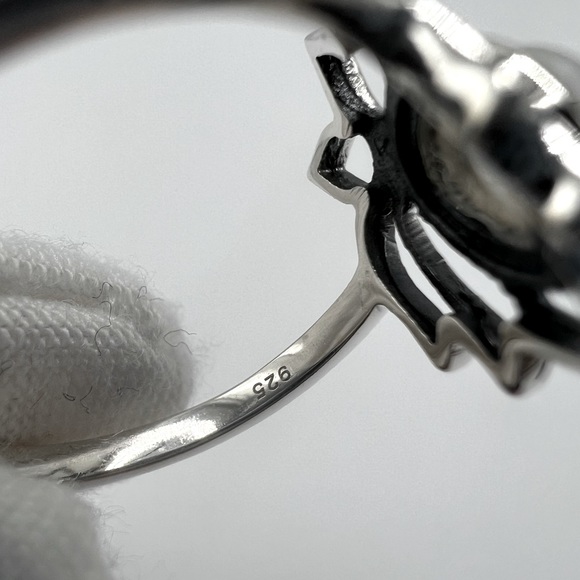 Natural Rainbow Moonstone Sterling Silver Lotus Flower Ring - Picture 8 of 14